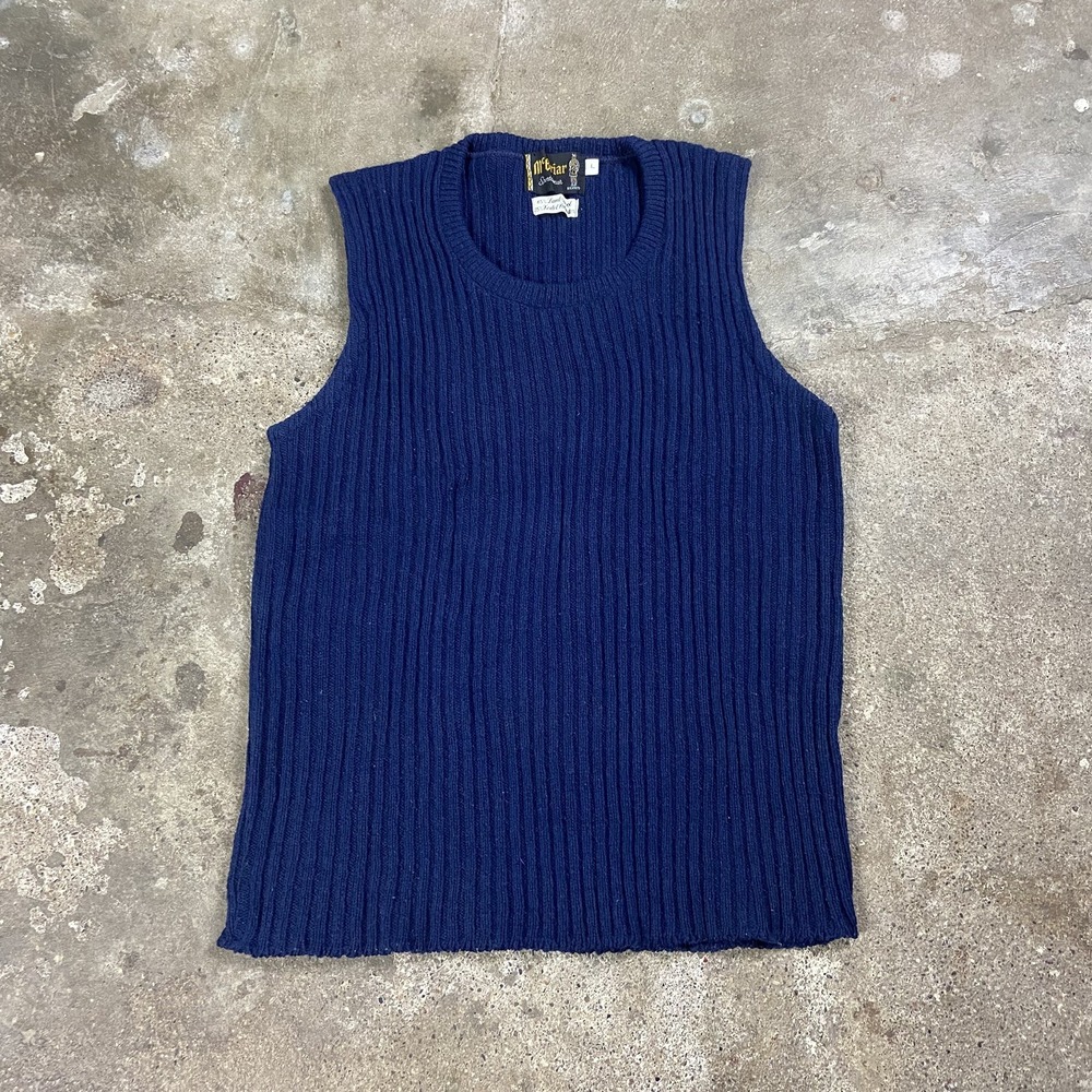Vintage 70s McBriar Sweater Vest Size Large Blue Lambswool Sleeveless Crewneck